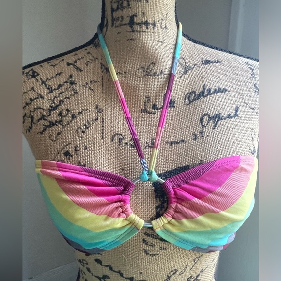 NWOT OP Rainbow Striped String Bikini with O-ring Detail - Picture 4 of 8